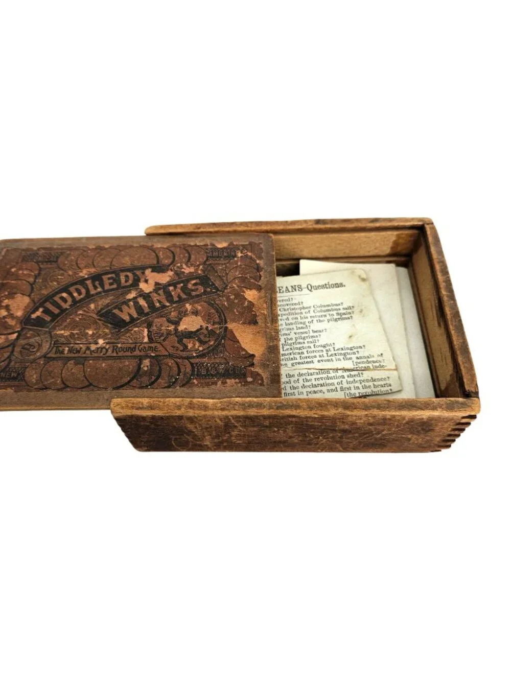 Antique 1890s Tiddledy Winks Wooden Sliding Lid Box Victorian Card Games - Picture 14 of 16